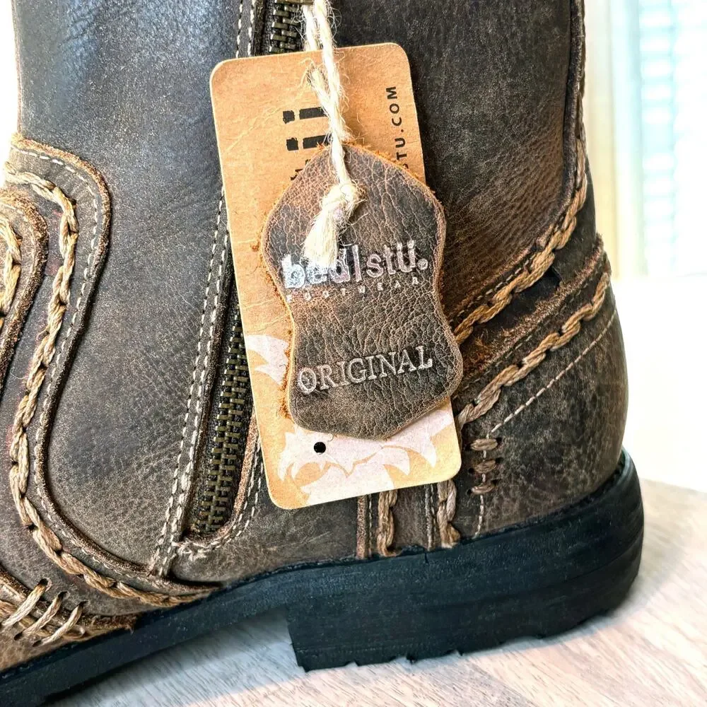 Bed Stu Revolution Boots Men's Sz 10 Tan Brown Distressed Leather Side Zip NIB